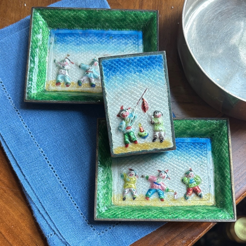 Enamelled Cloisonné Style Trays and Match Safe